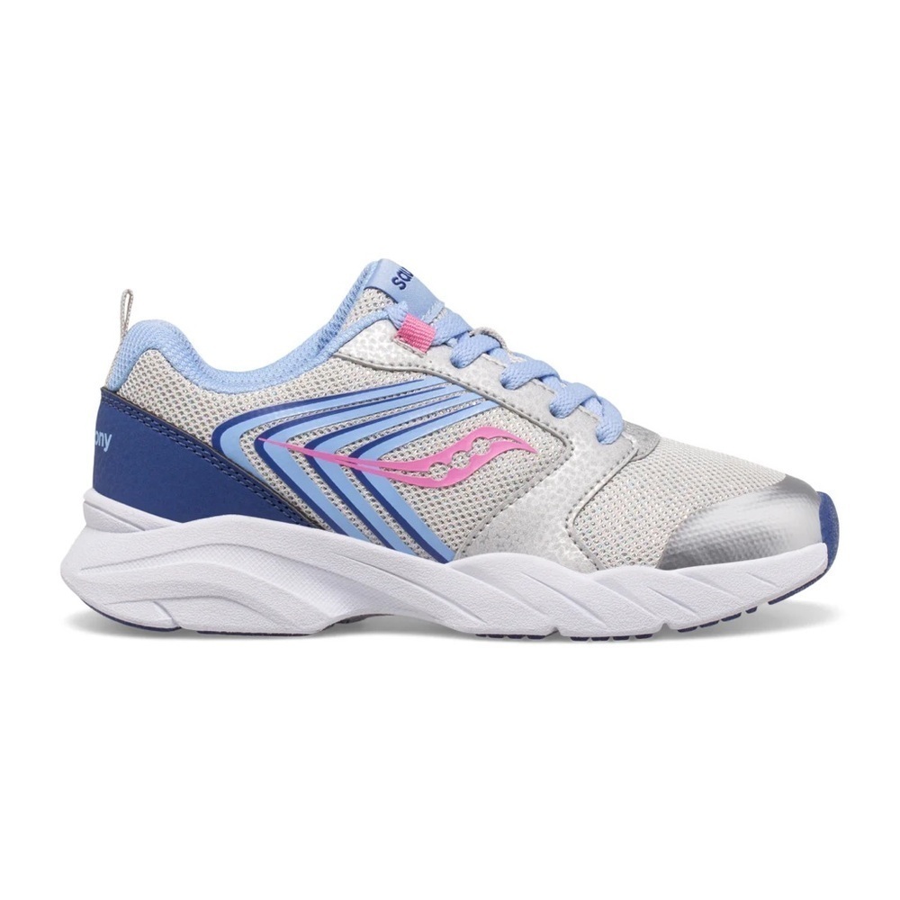 NIB Saucony Wind Little Girl Lace Up Sneakers in Metallic Silver size youth 1.5